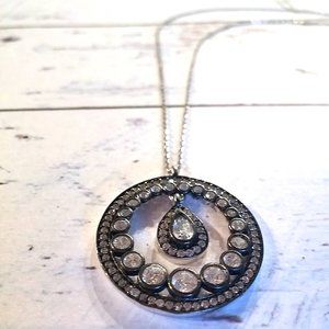 PEAR CUT CUBIC ZIRCONIA CIRCLE PENDANT NECKLACE